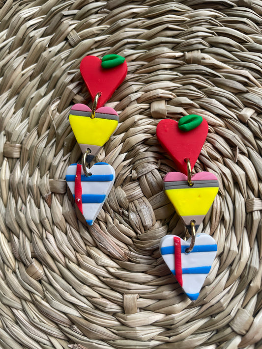Apple, Pencil, Paper heart Dangle