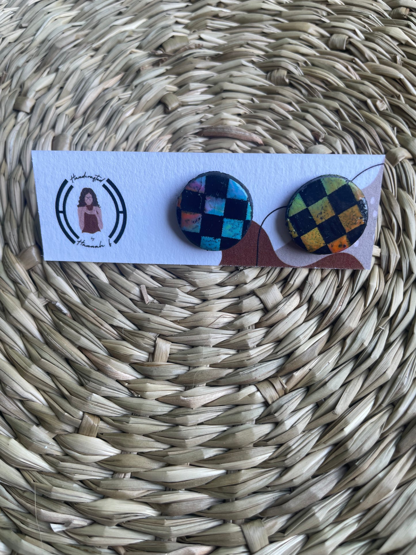 Black Rainbow Checkered Circle Studs (Copy)