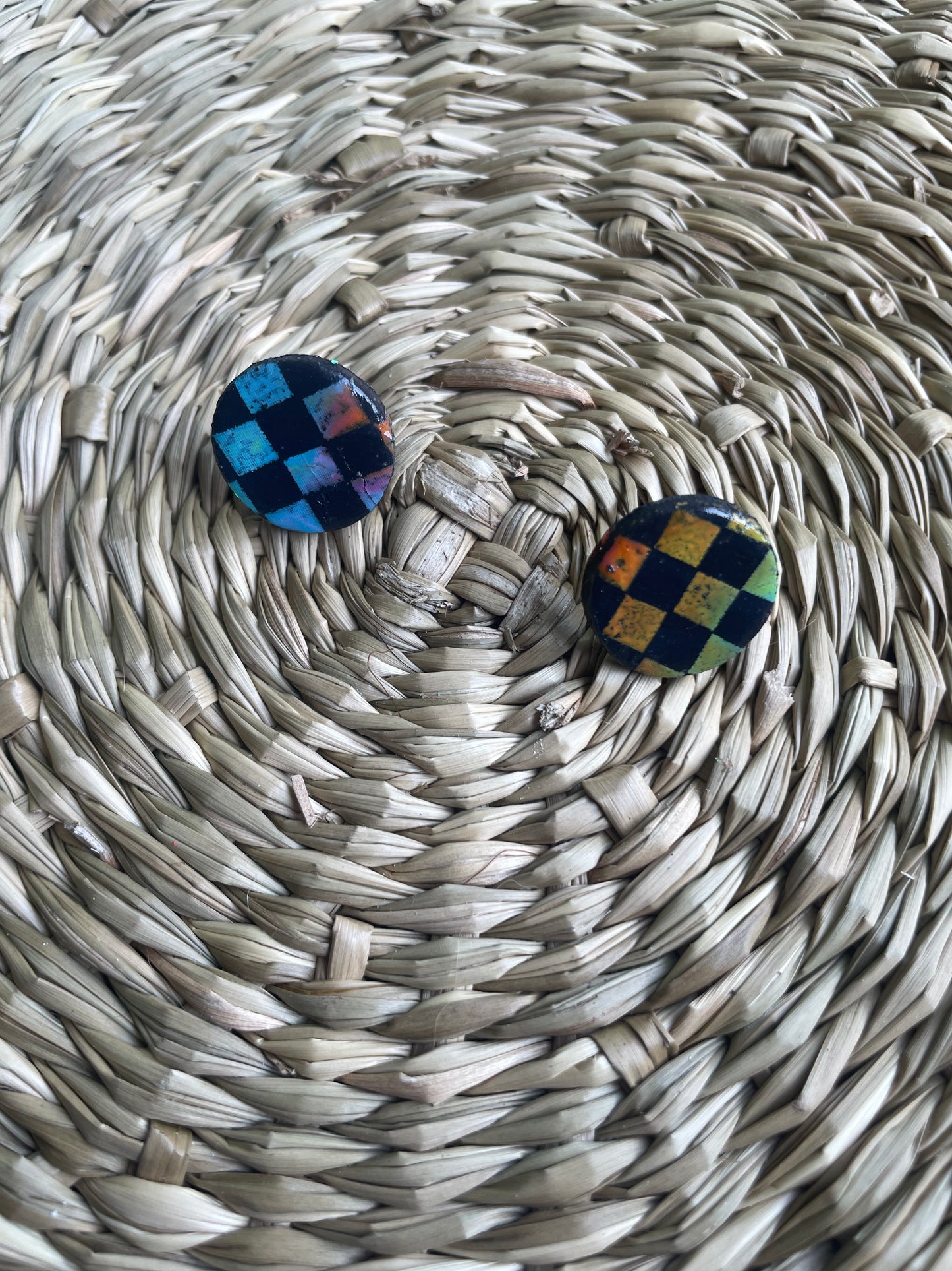 Black Rainbow Checkered Circle Studs (Copy)