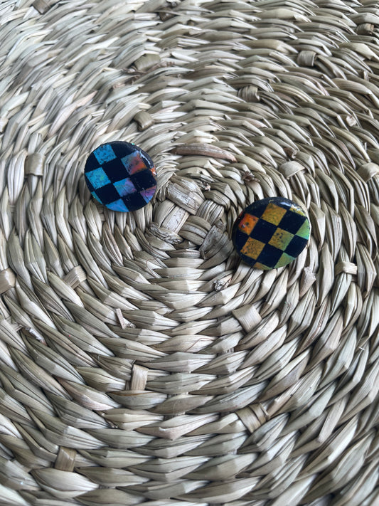 Black Rainbow Checkered Circle Studs (Copy)