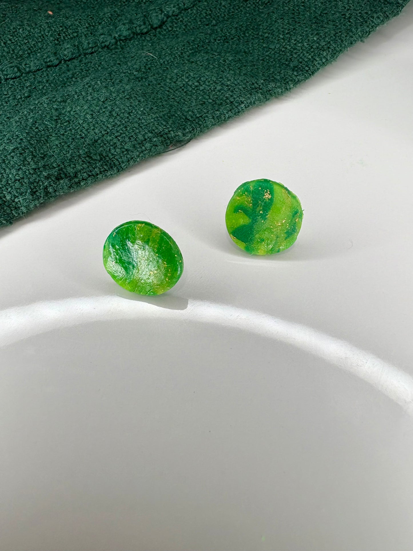 Green Marble Circle Stud
