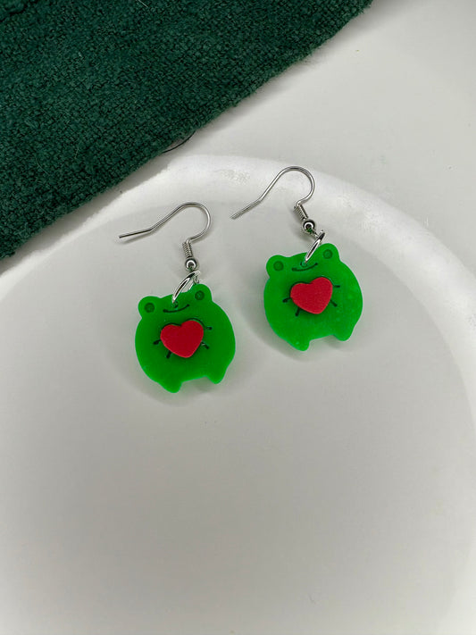 Large Frog Holding Heart Dangle